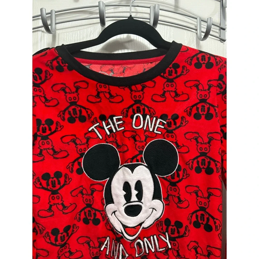 Disney‎ Mickey Mouse Red Pajama Set Sleepwear Top Pants Womens S cozy soft - Picture 3 of 15